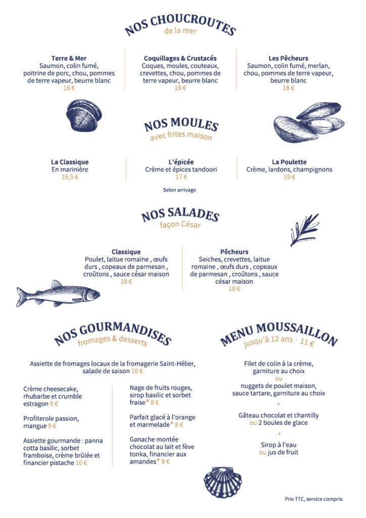 Carte restaurant Rennes Les Pêcheurs - poissons, crustacés, fruits de mer